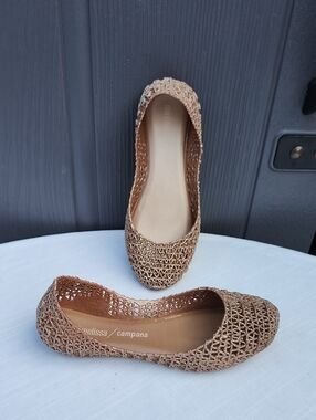 Melissa Campana Glitter Woven Flats — Rose Gold